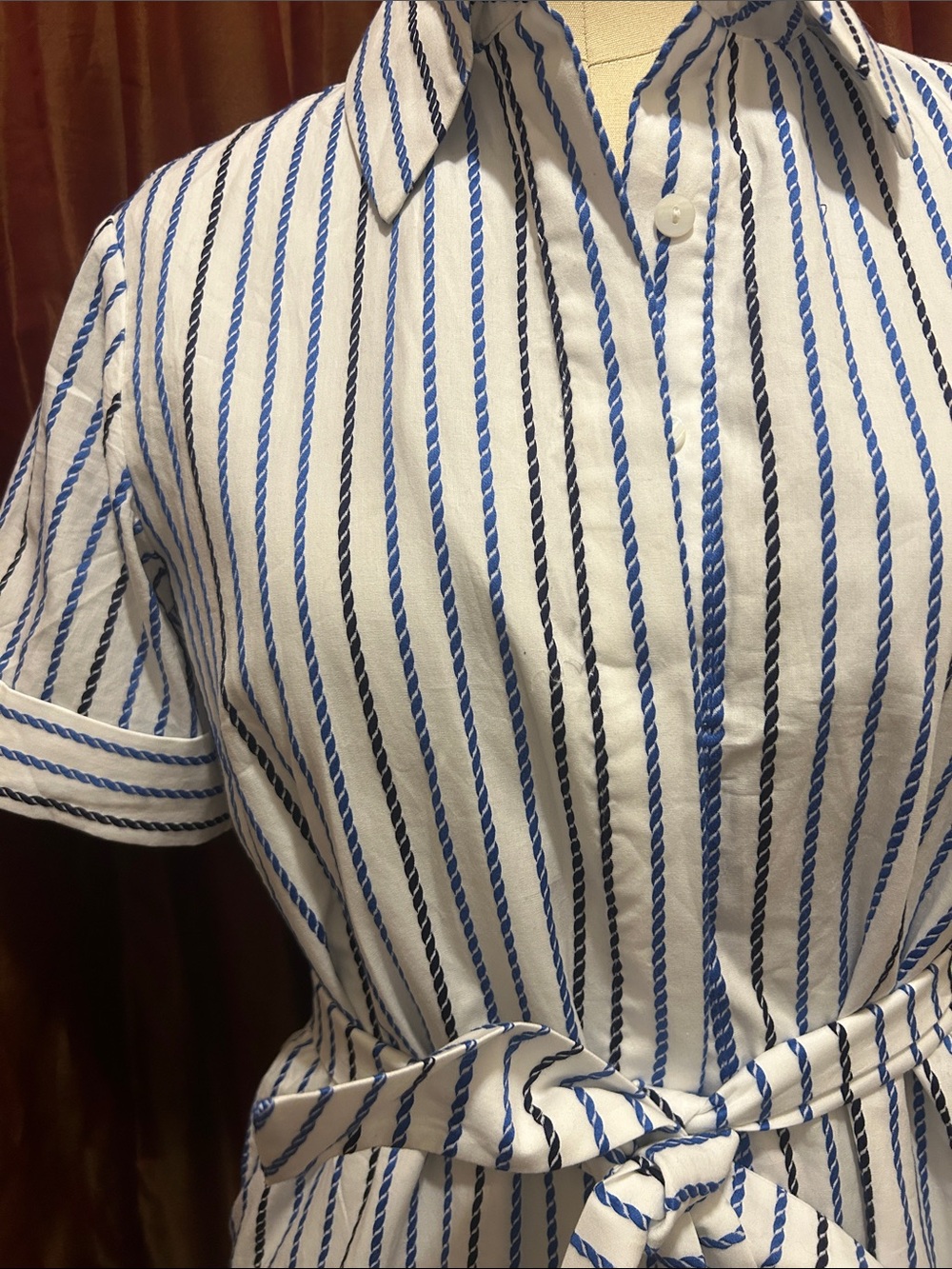 Tuckernuck White and Blue Striped Midi Shirt Dress with Tie Waist. fits large - Picture 2 of 8